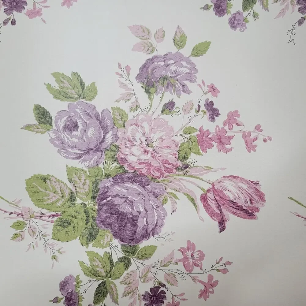 Vintage 90s Sanitas Purple Floral Prepasted Wallpaper, 20.5